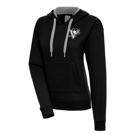 Women's Antigua Black Pittsburgh Penguins Metallic Logo Victory Pullover Hoodie