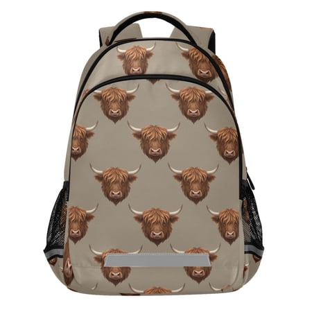 ALAZA Retro Highland Cattle Pattern Backpack Elementary School Bags Student Bookbag Travel Rucksack