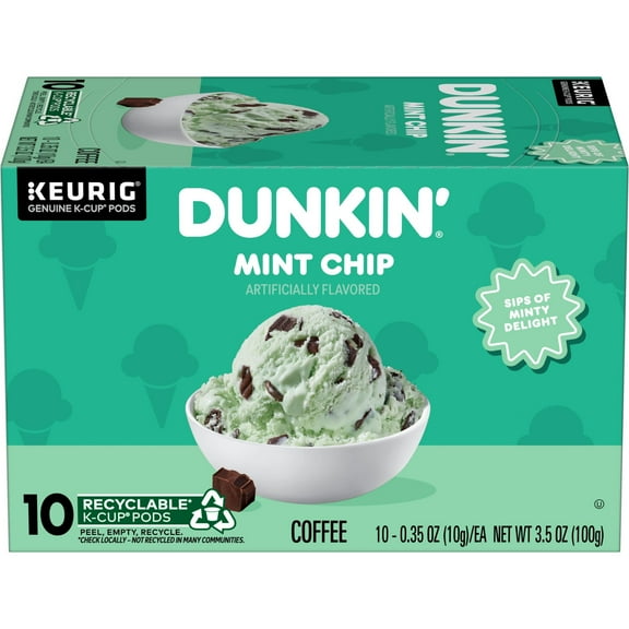 Dunkin’ Mint Chip Artificially Flavored Coffee, Keurig K Cup Pods, 10 Count Box
