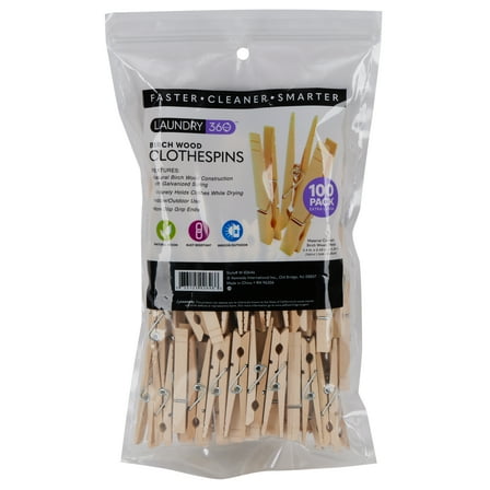 Laundry 360 Extra Large Wooden Clothes Pins in Beige 100 Count