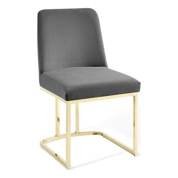 Pemberly Row 18" Modern Velvet Sled Base Dining Side Chair in Gray/Gold