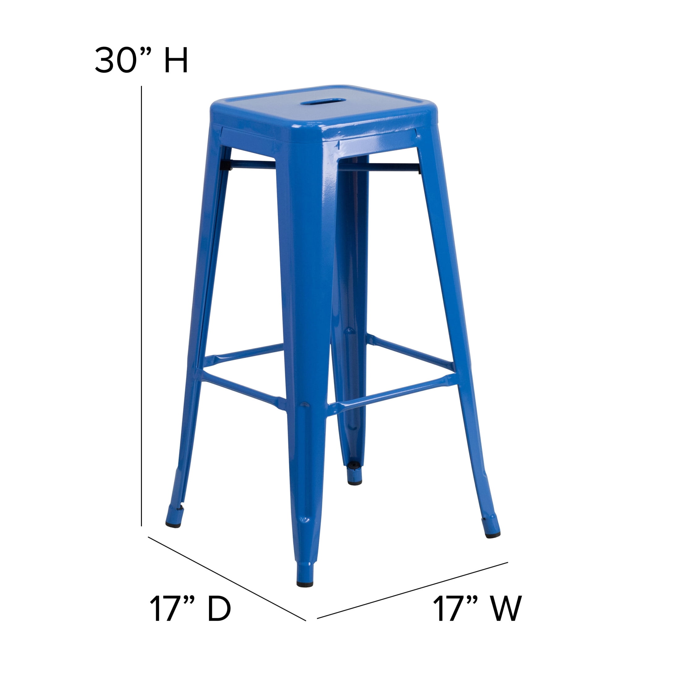 Merrick Lane Blue 30" High Backless Metal Bar Height Stool with Square Seat for Indoor-Outdoor Use