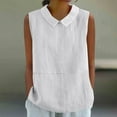 thumbnail image 2 of Hinvhai Womens Summer Sleeveless Shirt Fashion Cotton Linen Collared Blouse Casual Tank Tops Casual Shirts White L(L), 2 of 5