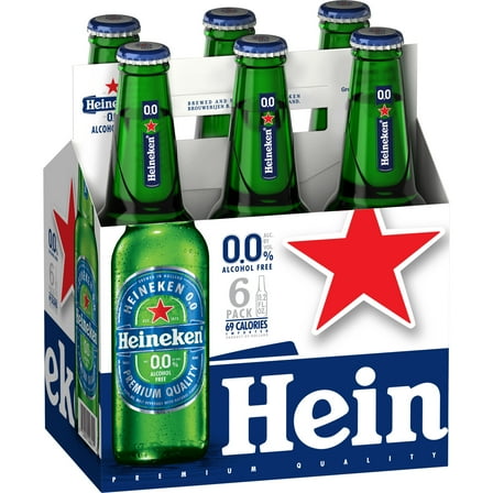 Heineken 0.0 Non-Alcoholic Netherlands Import Lager Beer, 6 pack, 11.2 fl oz Bottles, 0.0% ABV
