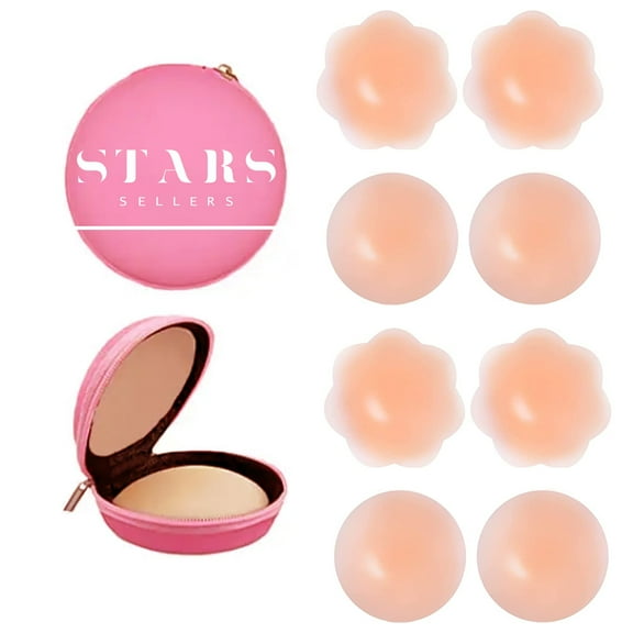 Set of 4 Pairs of Nipple Covers for Women -  Seamless, Invisible, Adhesive & Sticky - 100% Silicone, Reusable and Washables Breast Pasties