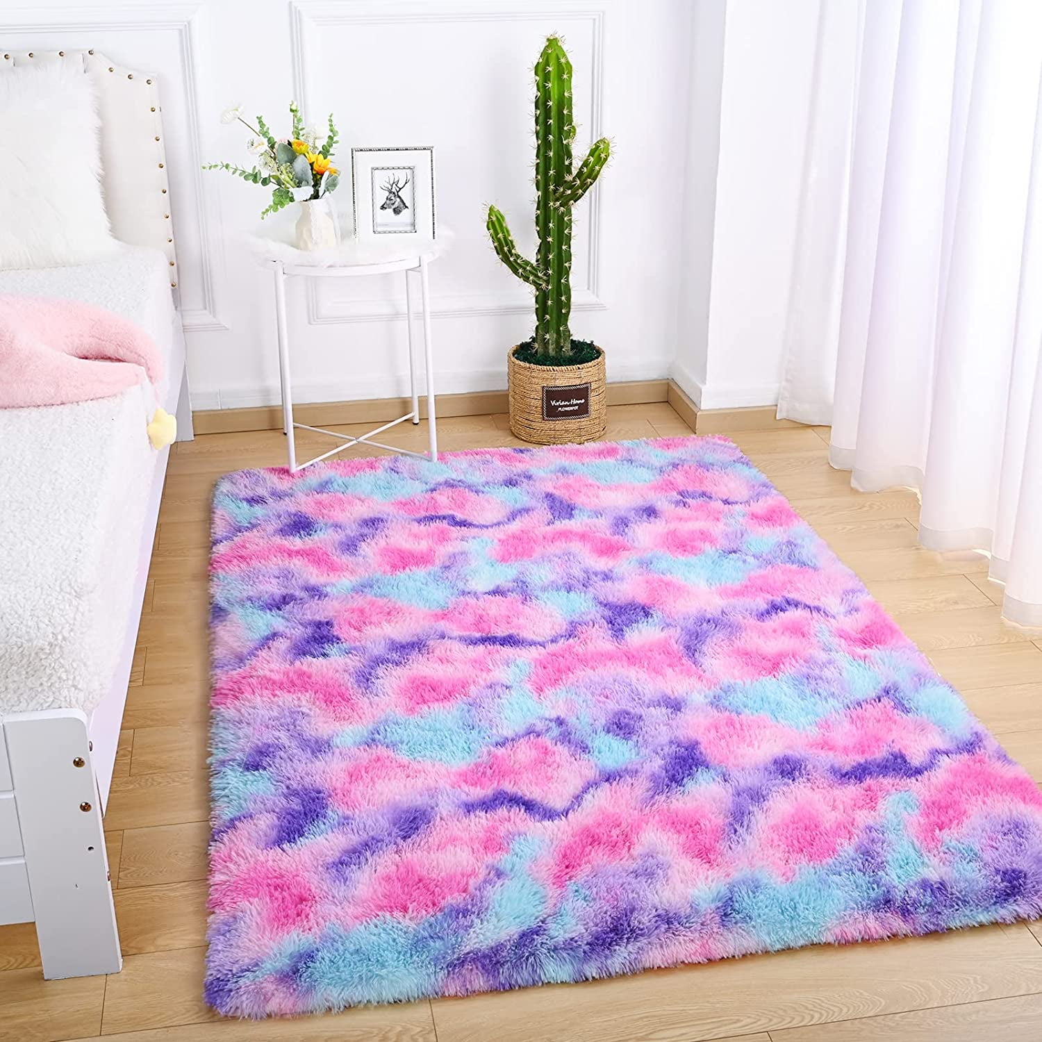 Lochas Super Soft Rainbow Area Rugs Colorful Carpet Plush Rug for Living Room Bedroom Kidroom Fluffy Mat, 5'x8'