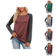 thumbnail image 1 of Chemise à Manches Longues pour Femmes, Mode Printemps 2026, Col Rond, Manches Raglan, Coupe Décontractée, T-Shirts Décontractés à Blocs de Couleur, 1 of 5