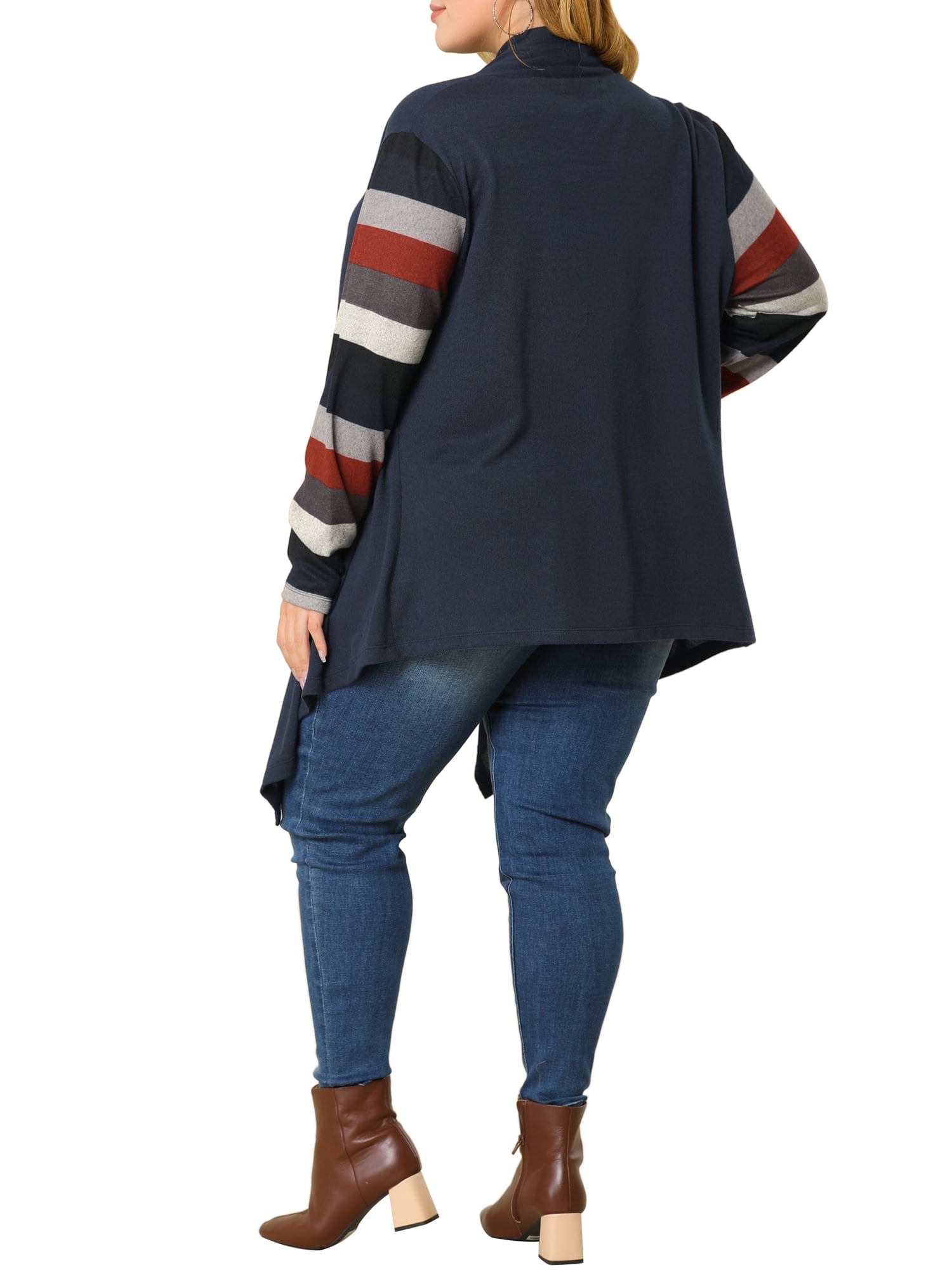 DARING DIVA Plus Size Striped Open Front Knit Cardigan Sweaters Shrugs 2X Navy Blue