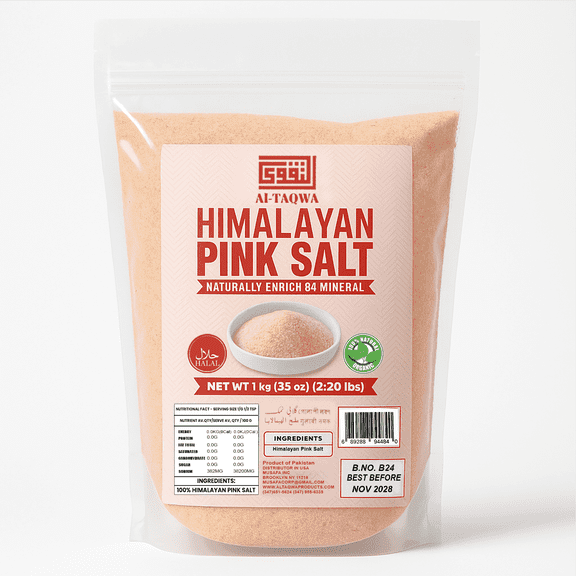 AL TAQWA Himalayan Pink Salt – Fine Grain, 100% Natural & Unrefined – Ideal for Cooking, Baking, and Seasoning – Gourmet Pink Sea Salt in Resealable Bag, 2 lbs