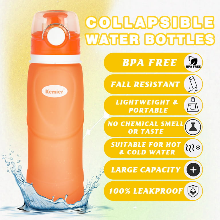 Kemier Collapsible Silicone Water Bottles - 750ML Leakproof Valve Reusable  BPA Free Travel Water Bottle, 26oz Foldable Water Bottles Sports & Outdoor  Lightweight for Gym Camping Hiking Travel 