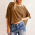 thumbnail image 2 of T Shirts Women Loose Fit Ladies Oversized Cropped Summer Casual Short Sleeve Loose Fit Tee Tops Womens Tshirts Coffee XXL, 2 of 4