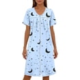 thumbnail image 4 of Nightgown Womens Long New Women’s Zip Print Nightgown with Pockets Round Neck Pleated Sleep Dress Summer Loose Comfy Home Nightshirt, 4 of 6
