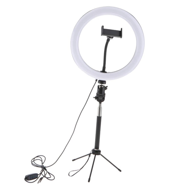 de luz para Selfie de 10 "con soporte para trípode y soporte para teléfono transmisión en vivo/maquillaje, luz de belleza regulable - B Macarena Luz de anillo blanca para fotografía