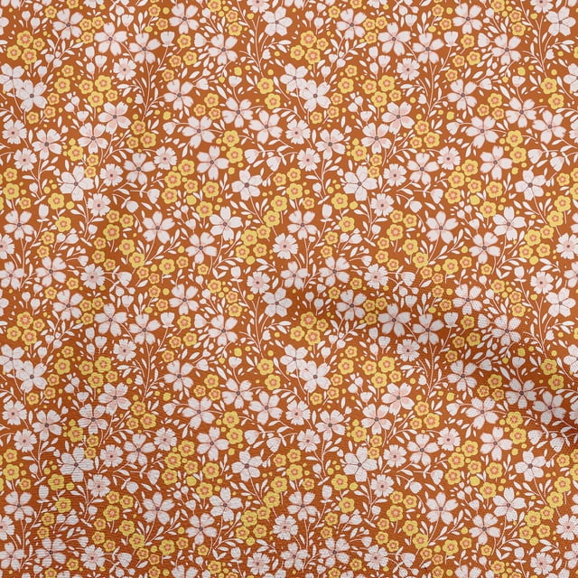 oneOone Tissu Popeline de Coton Orange Matériel de Robe Florale Tissu Imprimé Tissu au Mètre 42 Pouces de Large