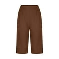 thumbnail image 4 of Yotami Elastic Waist Cropped Pants Women with Pocket Cotton Linen Loose Capri Pants Straight Leg Solid Color Casual Capris, Coffee M, 4 of 4