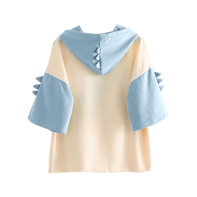 Chemise Décontractée pour Femmes avec Motif Animal Dinosaure Mignon, à Capuche, Manches Courtes