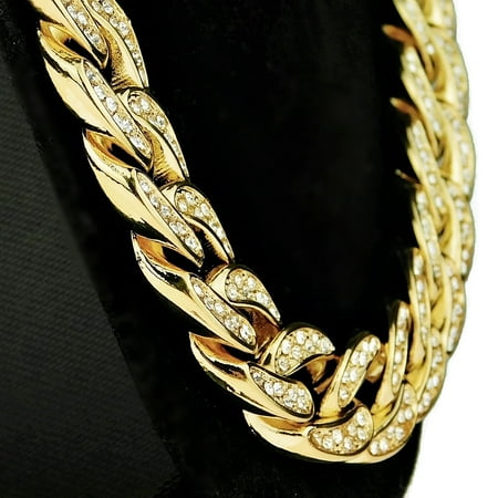gold plated 18k cuban chain hip 18mm hop wide heavy bling link inch necklace mens iced