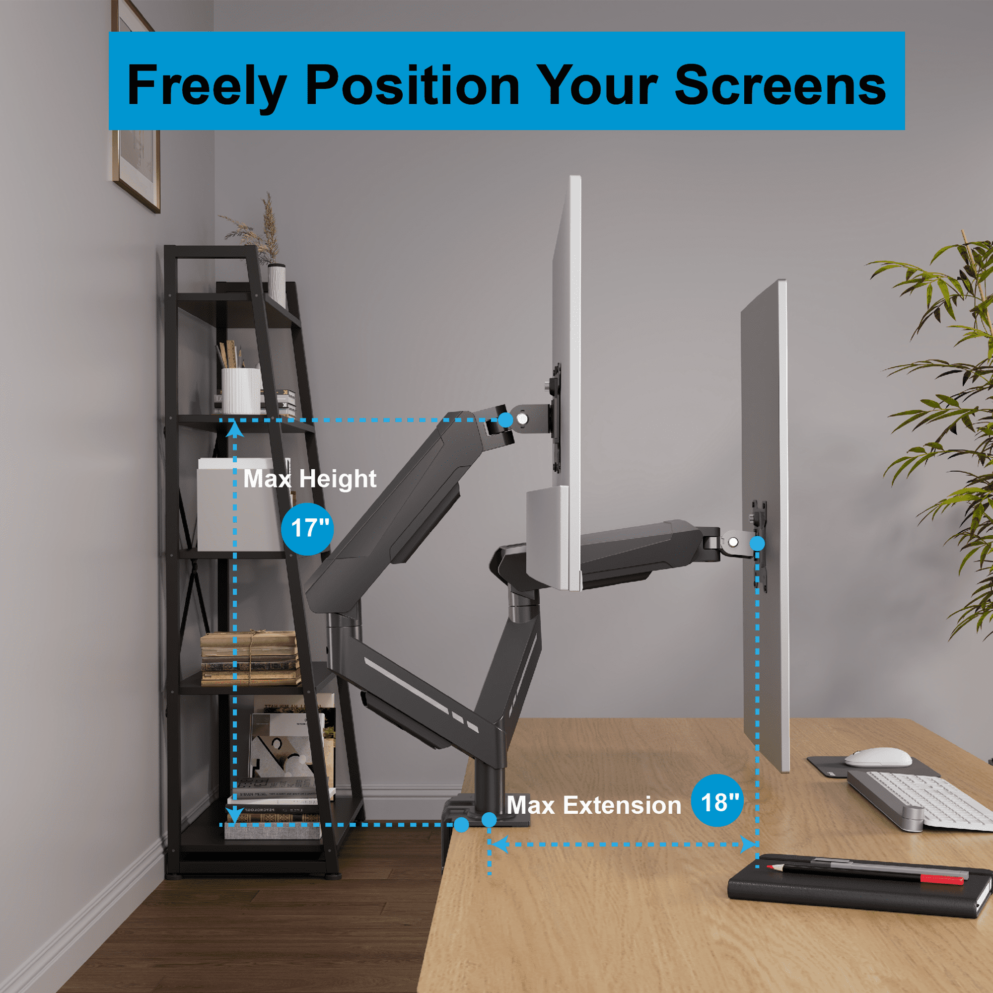 RmagineX Dual Monitor Arm Desk Mount, Adjustable Gas Spring Dual Monitor Stand, Fits 17-35 Inch Screen, Full Motion Dual Monitor Holder , VESA Mount, Holds Up to 22lbs Each Arm, Black