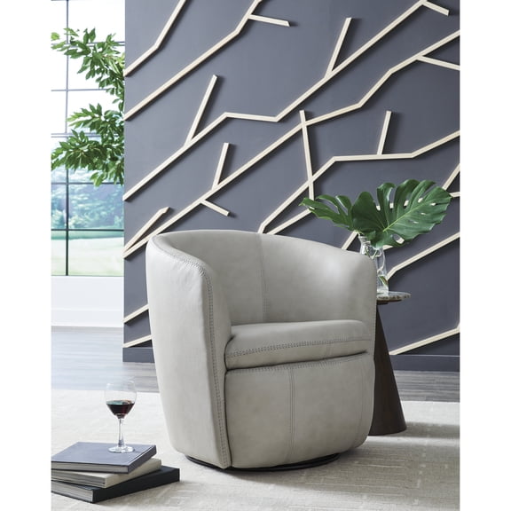 Signature Design by Ashley Kierreys 360 Degree Leather Upholstered Swivel Chair, Bone