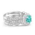 thumbnail image 2 of Halo Three Piece Round Set Paraiba Tourmaline CZ Ring 925 Sterling Silver Size 4, 2 of 4