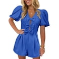 thumbnail image 6 of Summer Short Sleeve Women V-neck Solid Bow Front  Jumpsuit, 6 of 8
