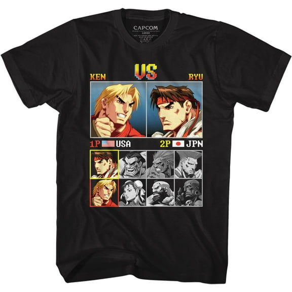 Street Fighter Ken vs Ryu Black Adult T-Shirt