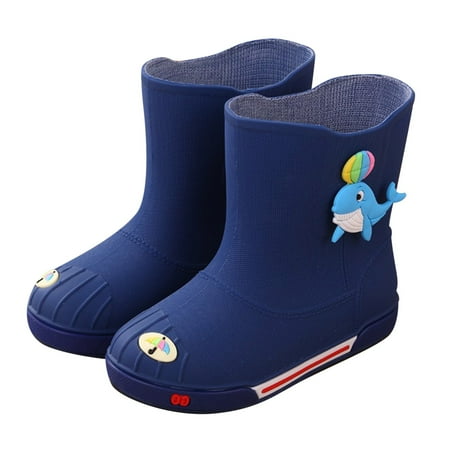 

Huesdet Toddler Rain Boots with Easy-On Handles Waterproof Rubber Kids Rain Boots for Girls and Boys in Fun Printed & Colors(Dark Blue 34)
