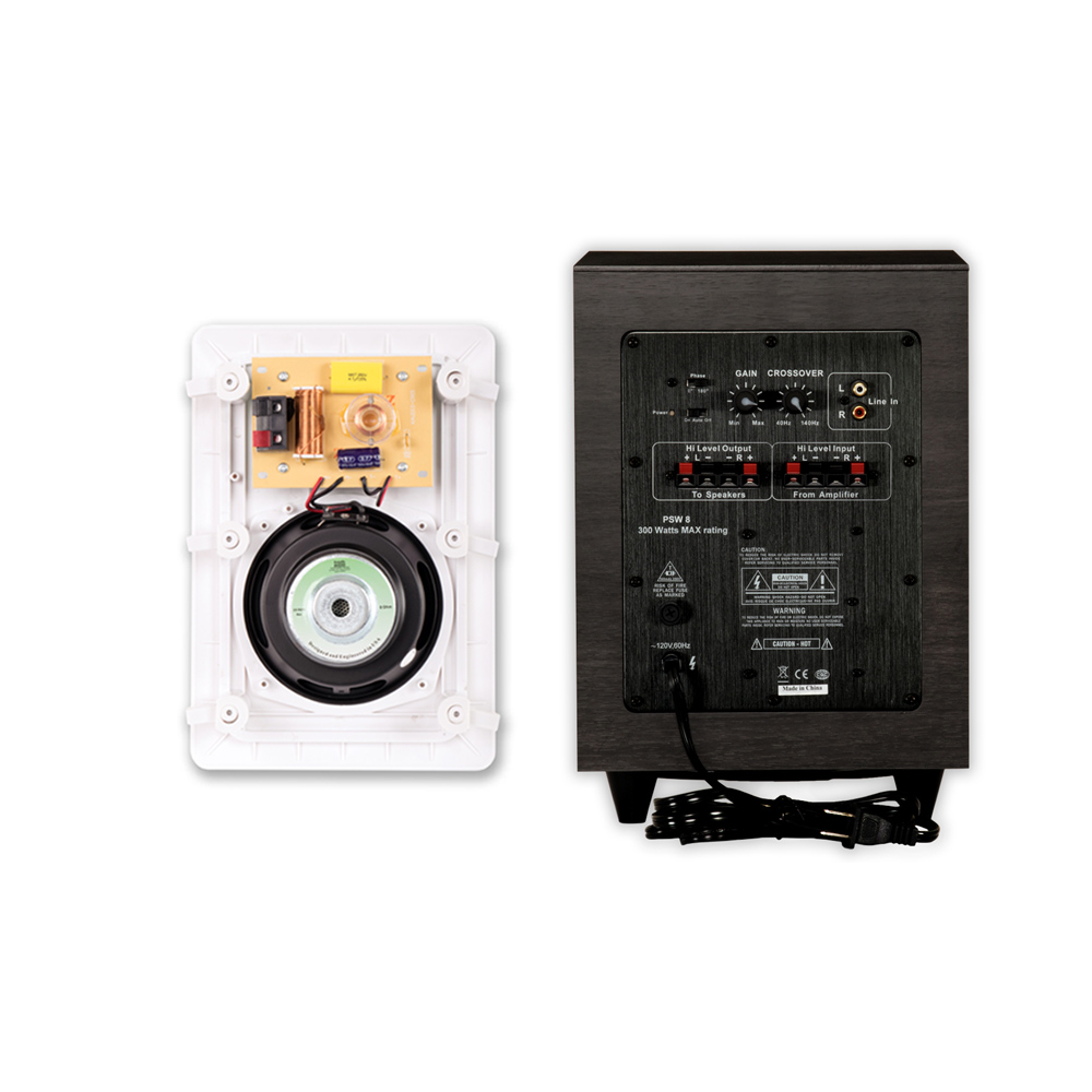 Acoustic Audio 5.1 Speaker System Flush Mount 5 Speaker Set and 8" Powered Sub - image 3 of 5
