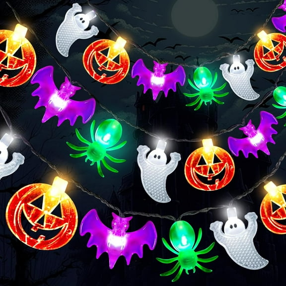Halloween Lights Outdoor Indoor 20FT 40 LED Halloween String Lights Battery Operated Pumpkin Bat Spider Ghost Decor Lights with Timer, 8 Modes Waterproof Halloween Decorations Light Home Window Party
