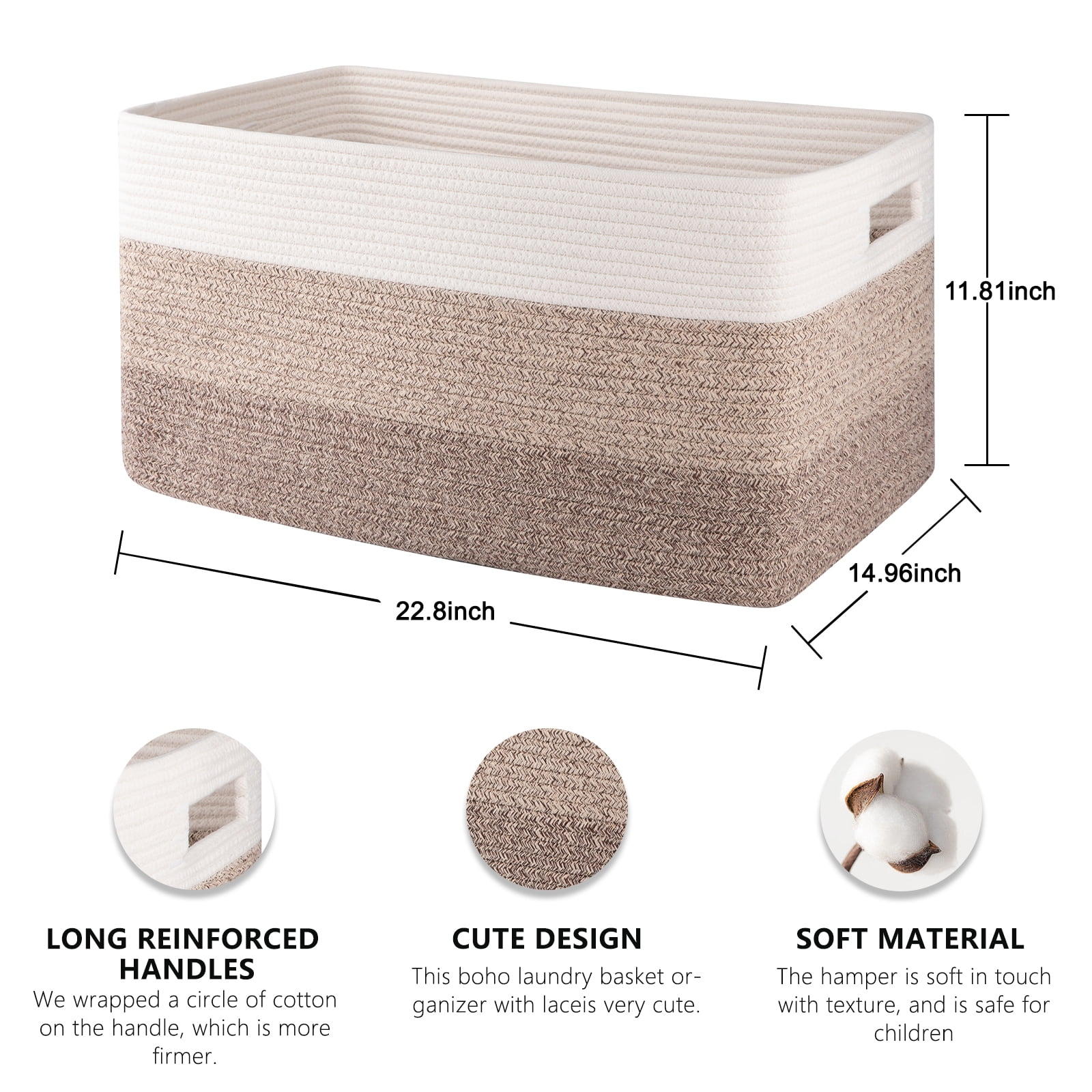 CHERISHGARD 70L Large Cotton Rope Basket, Rectangle Woven Storage Basket for Organizing Blankets,Clothes, Towels, Pillows