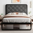 thumbnail image 3 of iPormis Twin Size Metal Bed Frame with Linen Upholstered Headboard, 12'' Underbed Space, Thickened Metal Steel Slat Support, No Noise Free,Grey, 3 of 7