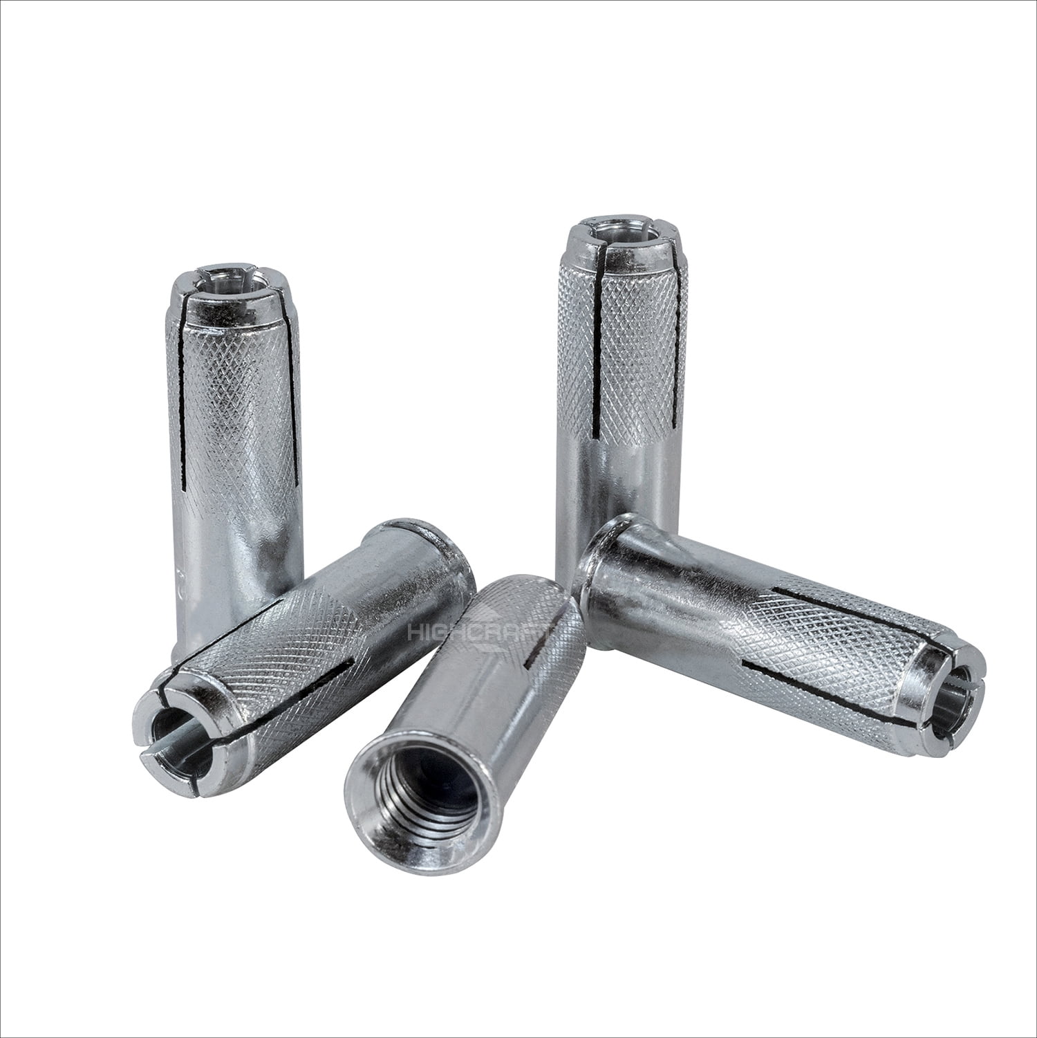 Highcraft 3/4" Drop-In Anchors Zinc Plated Steel, Knurled, 25 Pk