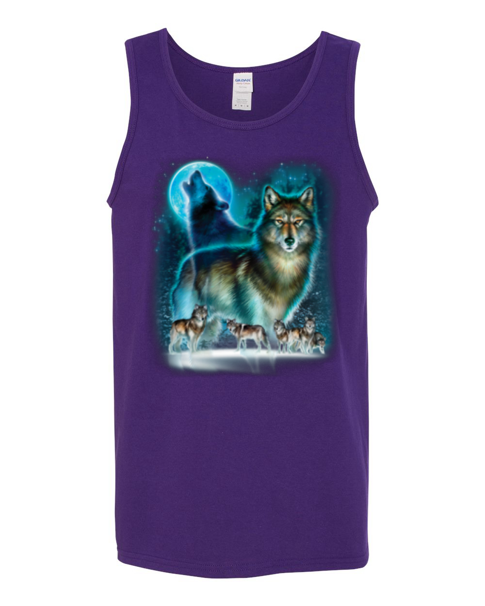 Wolf Howling At the Full Moon Wolf Pack Animal Lover Mens Graphic Tank Top, Purple, X-Large - image 2 of 3