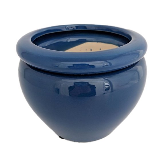 Round Self Watering Glazed Ceramic Pot - Blue - 6 1/4 x 4 3/4"