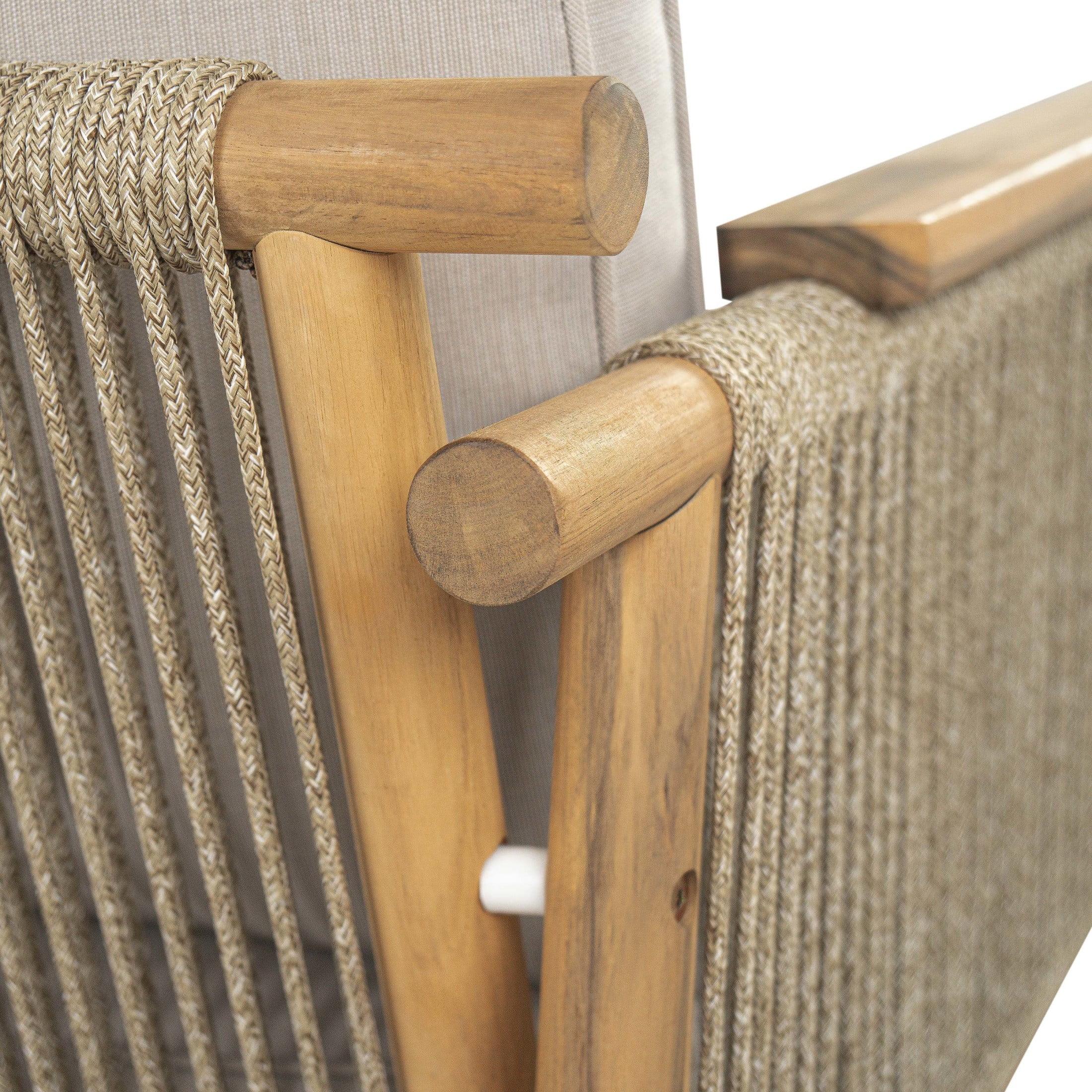 Christopher Knight Home Boho Outdoor Rope Club Chair with Cushion, Solid Wood Frame, Teak+ Beige