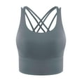 thumbnail image 5 of AGONVIN Women's Strappy Longline Yoga Sports Bra Padded Wireless Crop Top Cami Tank Top Iron Gray Large, 5 of 7