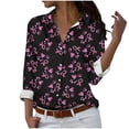 thumbnail image 2 of Homenesgenics Breast Cancer Awareness Shirts Plus Size for Women and Men Women's Long Sleeved Regular Casual orange Series Printed Lapel Button Up Shirt Pink M, 2 of 5