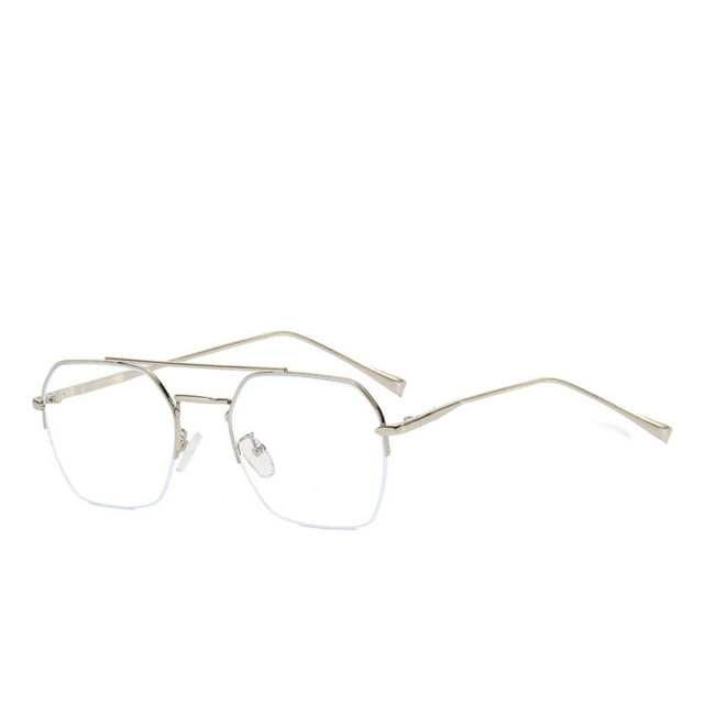 relayinert Men Half Frame Eyeglass Eye Protection Computer Eyewear Double Girder Metal Spectacles Outdoor Business Casual Silver white