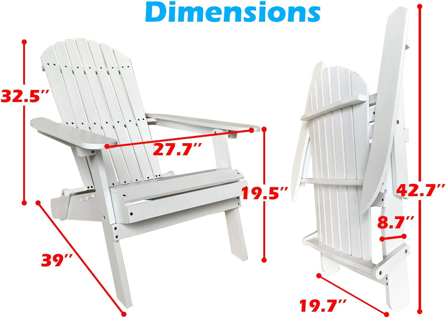Wooden Adirondack Chair Folding Fire Pit Chair Resin Deck Chair for Adults & Seniors Resting in Patio,Yard, White