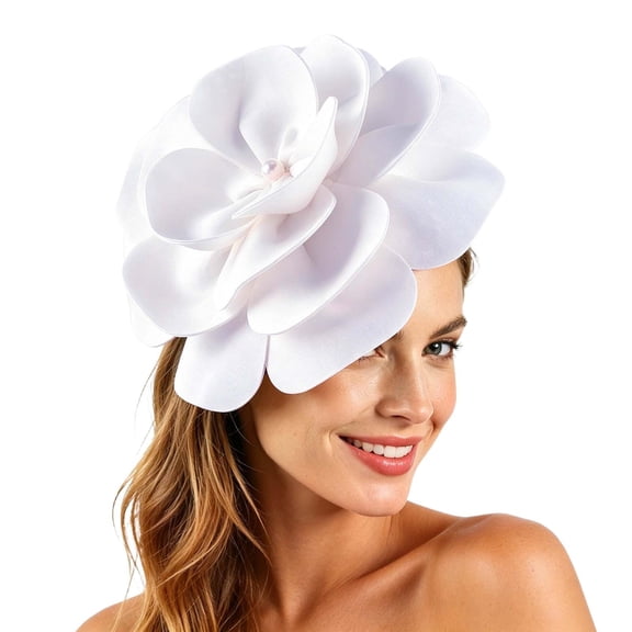 Gtoiithly Women's Elegant Flower Fascinator Hat, Feather Headpiece for Bridal Shower, Wedding, Formal Events & White