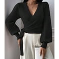 thumbnail image 4 of Women'S Casual V Neck Wrap Sweater Pullover Long Sleeve Slim Fit Knit Crop Top Sweater Black S, 4 of 9