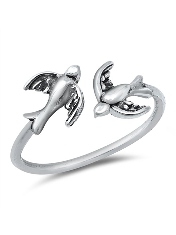 Wholesale Open Double Bird Animal Ring .925 Sterling Silver Band Jewelry Female Male Unisex Size 5