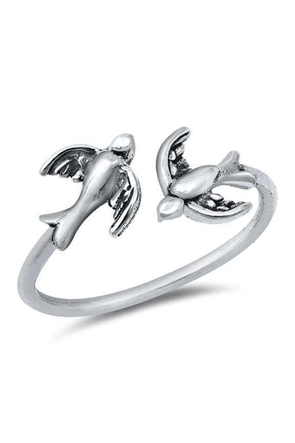 Wholesale Open Double Bird Animal Ring .925 Sterling Silver Band Jewelry Female Male Unisex Size 4