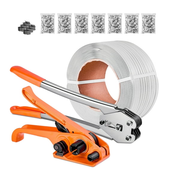 KFFKFF Banding Strapping Kit, Heavy Duty Banding Sealer Tool with 3200 ft Length PP Band, 1000 Metal Seals, 50 Corner Protectors, Plastic Pallet Packaging Strapping Kit