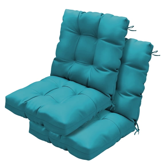 Outdoor Chair Cushions Set of 2, 42x21x4 Inch Patio Cushion for Dining/Rocking Chairs, High Back Soft Seat Pad with Ties Aqua Blue