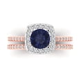 thumbnail image 2 of Clara Pucci 18K Rose/White Gold Round Cut 1Ct Simulated Blue Sapphire Engagement Ring + Matching Band - Luxury Box Included, 2 of 7