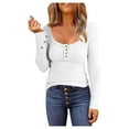 thumbnail image 7 of Tshirts Shirts for Women Fall Casual Long Sleeve Lace Scoop Neck Button Down Refreshing Breathable Resistant Daily White Workout Tops Sizes XL, 7 of 7