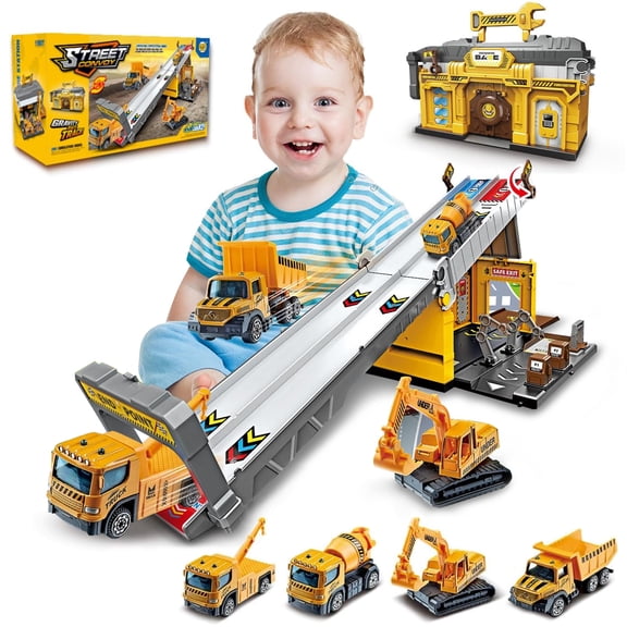 Race Tracks for Boys 2 3 4 5 Years Old, Racing Car Toys Set with Foldable 2 Layer Track and 4 Alloy Race Cars for Toddlers Boys, Birthday Gifts Toys for 2 3 4 5 6 Years Old Boys Kids