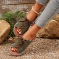 thumbnail image 5 of Hopeusnice Slippers for Women Non-Slip PU Materials Summer Shoes Soft Breathable Open Toe Flat Heel Trendy Women's Slippers Roman Boho Style Shoes for Beach Lightweight Walking Shoes Army Green 38, 5 of 9
