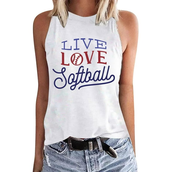 Midsumdr Baseball Mom Shirt Summer Love Foftball Mom Print Sleeveless Shirt White tees Tank Tops